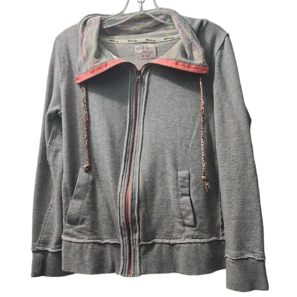 BKE Lounge Full Zip Up Hoodie Sweatshirt Raw Hem Gray Casual Comfy M